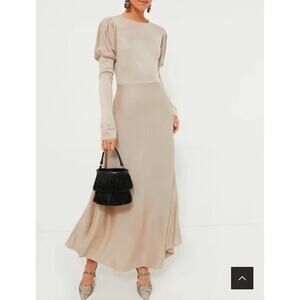 Pomander Place Brielle Sweater knit midi Dress, Beige, Size XXL blouson sleeves